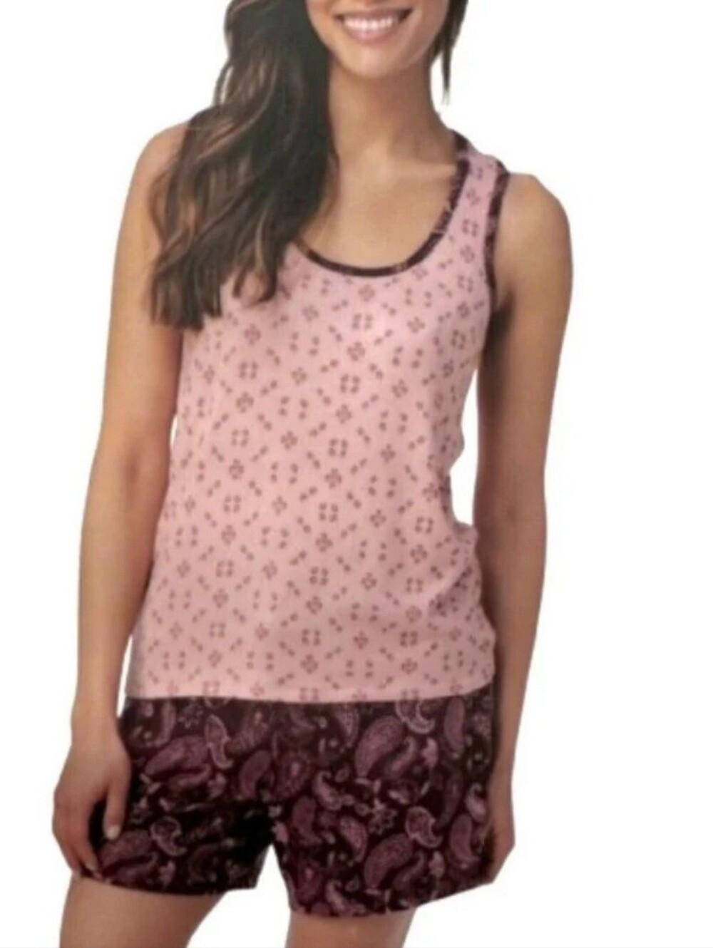 Lucky Brand XXL Matching Lounge Set Pink Paisley Tank Top Shorts Sleepwear